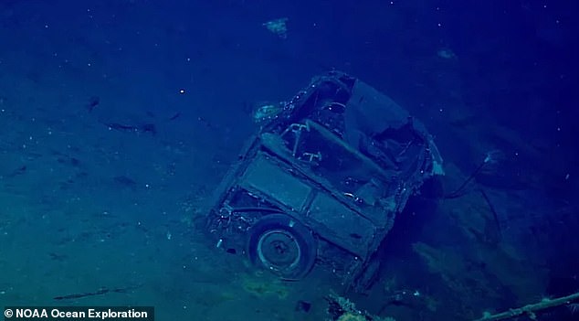 NOAA researchers discovered a decaying car inside the wreck of the USS Yorktown, lost during the Battle of Midway in World War II