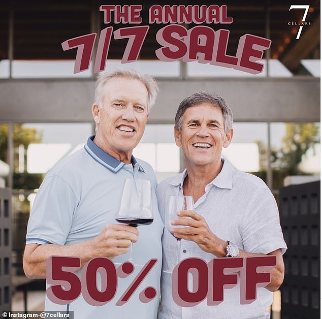 John Elway and business partner Jeff Sperbeck are seen promoting their 7Cellars wine brand