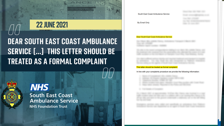 Graphic created for Venables SE Ambulance piece about a letter sent in to complain.