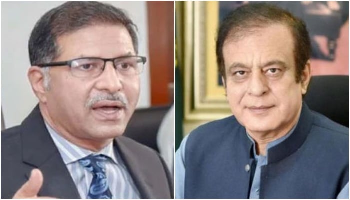 This combination of pictures shows PTI leaders Barrister Ali Zafar (left) and Leader of Opposition in Senate Syed Shibli Faraz. — X/Facebook/@SyedAliZafar1/ Shibli Faraz PTI Fans Movement/File