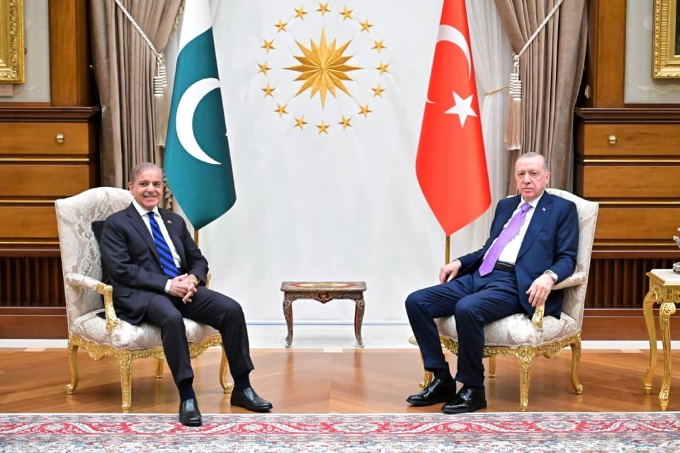 Prime Minister Shehbaz Sharif and Turkish President Recep Tayyip Erdogan pose for the camera. — APP/File