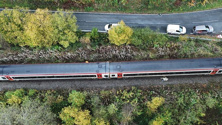 Aerial view of the train crash near Talerddig in Powys. Pic: Rail Accident Investigation Branch