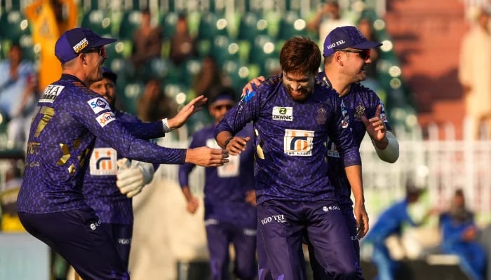 Quetta Gladiators Mohammad Amir celebrates wicket during Pakistan Super League (PSL) 10 match between Peshawar Zalmi and Quetta Gladiators in Rawalpindi Cricket Stadium on April 12, 2025. — PCB