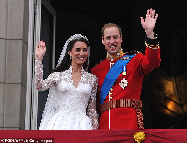 Kate and William wave from the Buckingham Palace balcony after their wedding in 2011