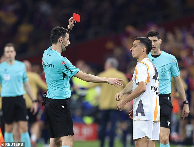 Lucas Vazquez was also sent off after storming onto the pitch to protest a call late on