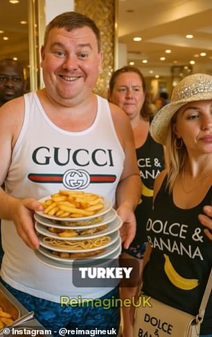 In stark contrast to the couple from Ibiza are the family on holiday to Turkey, who are visualised visiting the hotel buffet
