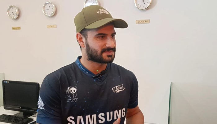 Islamabad United opener Sahibzada Farhan interacts with Geo News correspondent on April 20, 2025. — reporter