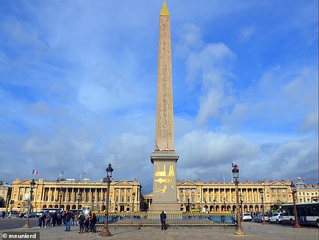 There are two Luxor Obelisks dating from ancient Egypt. This one, around 75-ft-tall, was moved in the 1830s to the Place de la Concorde in Paris, France