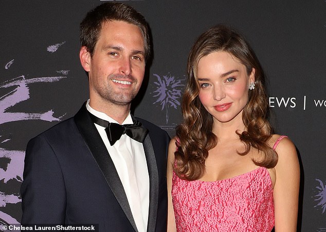 Slump: Snap, led by co-founder and chief exec Evan Spiegel (pictured with wife Miranda Kerr), stoked fears that advertisers are cutting spending because of tariffs