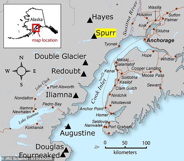 Mount Spurr is one of 53 volcanoes in Alaska. It sits 81 miles from Anchorage, which is home to nearly 300,000 people