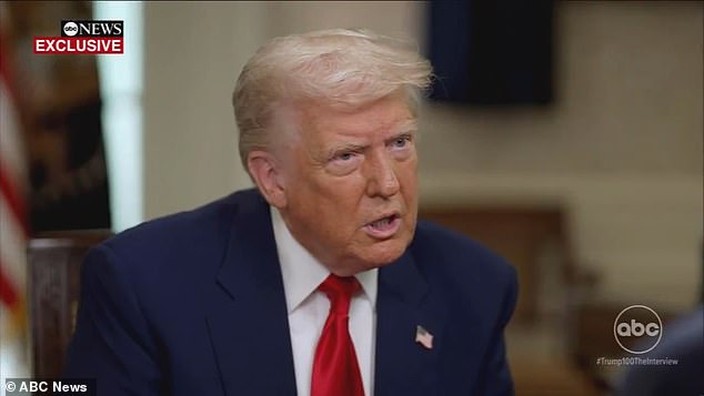 President Trump blamed the stock market drop during his first 100 days on his predecessor and said it had 'nothing' to do with tariffs