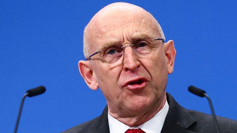 John Healey during the press conference.
Pic: Reuters