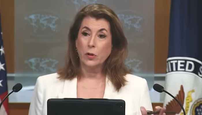US State Department Spokesperson Tammy Bruce addresses a press conference on Pakistan-India situation. — Screengrab