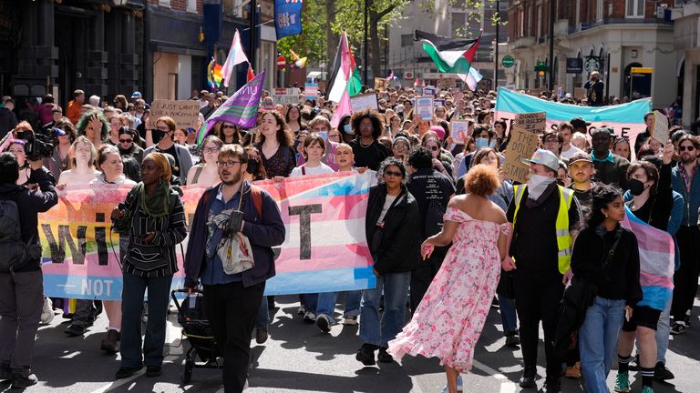 Trans rights activists in London. Pic: PA