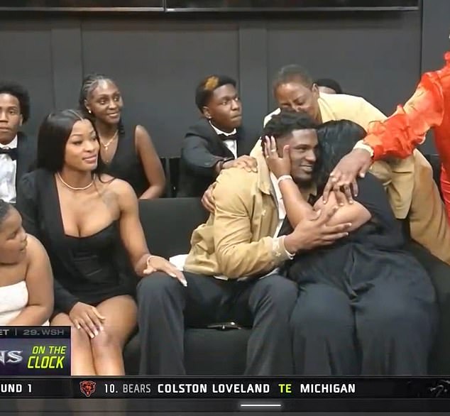 When James Pearce (center) was picked by the Falcons, he was seen alongside WNBA star Rickea Jackson in what appeared to be confirmation they were in a relationship