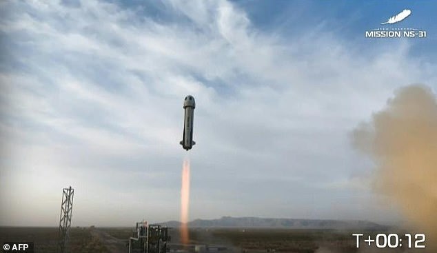 The Blue Origin rocket carrying singer Katy Perry, Lauren Sanchez and others, blasts off for space on Monday from West Texas