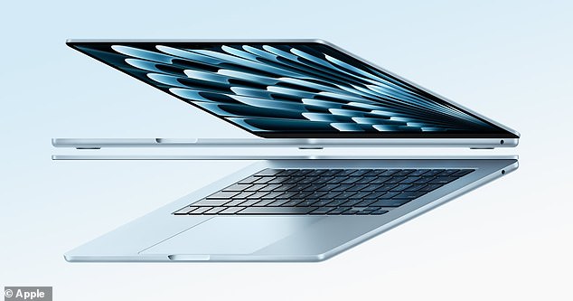 Sky Blue is currently available on the MacBook Air (pictured) and is a very pale, cool blue colour