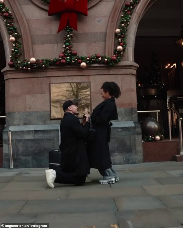Crichton took his partner by surprise with the proposal while the couple were on holiday