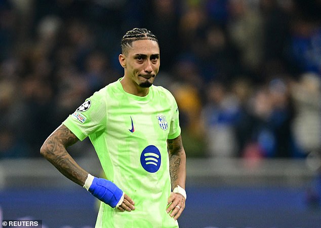 Raphinha was reduced to tears as his side's hopes of a Treble this season were ended