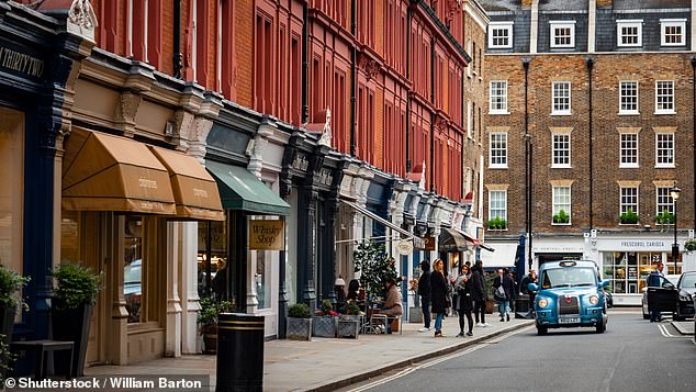 City of Westminster: average prices are down 25 per cent since January 2023. Pictured: Chiltern Street, an upmarket shopping street near Baker Street in Marylebone
