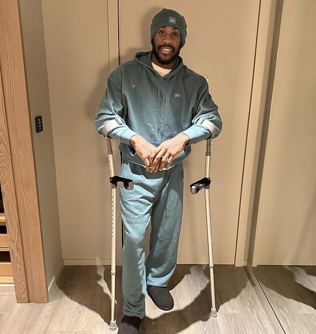 The 35-year-old was in a devastating car crash in December which left him with a broken leg