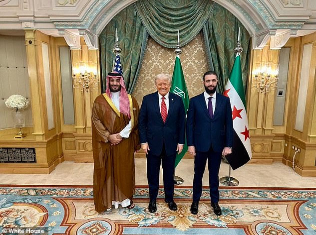 Saudi Crown Prince Mohammed bin Salman Al Saud, President Donald Trump and Syrian President Ahmed al-Sharaa met in Riyadh