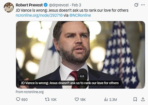 The 69-year-old has shared a number of posts criticizing the Trump administration, including one that address Catholic JD Vance's stance on immigration