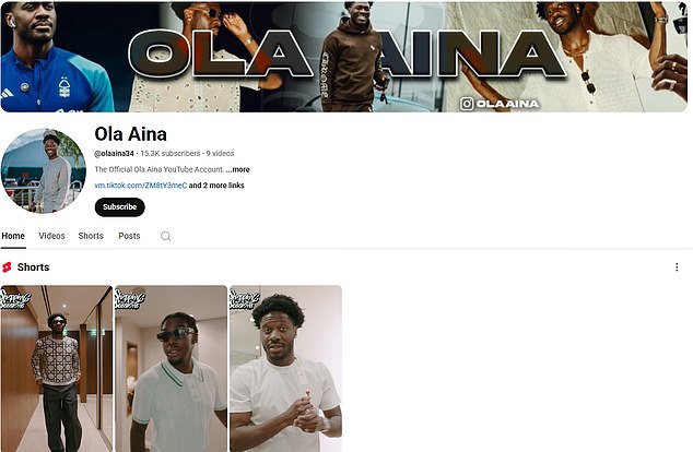 Aina's YouTube channel is also thriving and getting the Forest defender noticed elsewhere