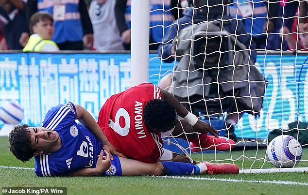 Awoniyi collided with the post late in Nottingham Forest's draw against Leicester on Sunday