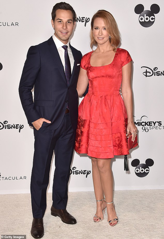 Camp was previously married to her Pitch Perfect co-star Skylar Astin, but they separated in 2019 less than three years after the wedding (pictured 2018)