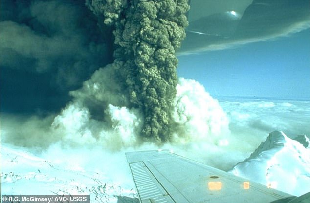 Scientists predicted that the eruption will be similar to those in 1953 and 1992 (pictured). These events saw, one or more explosive events, each lasting as long as a few hours, would produce ash clouds carried downwind for hundreds of miles and minor ashfall over southcentral Alaska