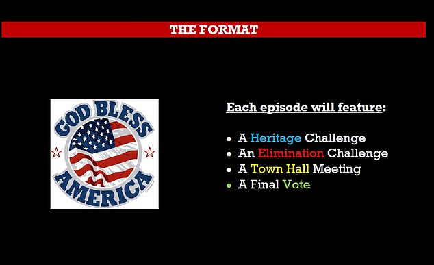One of the pitch deck slides obtained by DailyMail.com outlines the 'format' of the show, where each episode will include a 'heritage challenge', elimination challenge, a town hall meeting, and a final vote