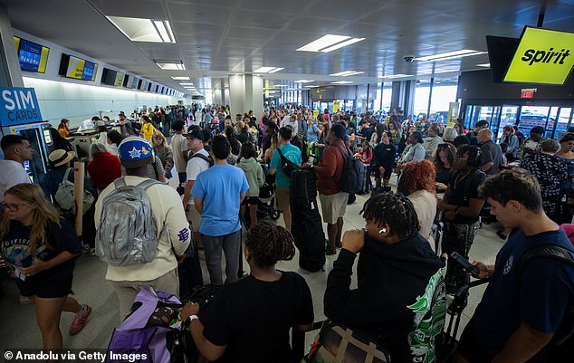 Newark (pictured in July) has experienced disruptions for the last two weeks, which officials blamed on air traffic controller staffing issues and construction