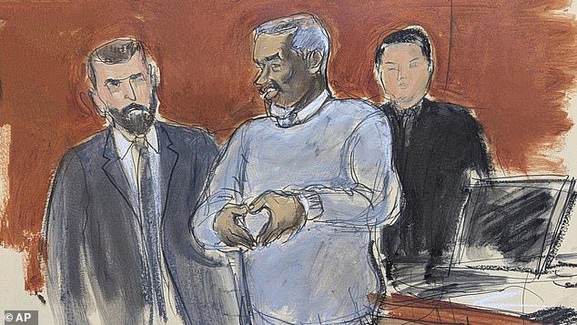 Combs (pictured center in court sketch), 55, is on trial in New York charged with sex trafficking and racketeering, which he denies