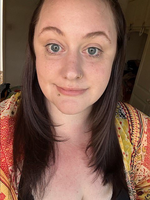 Rebecca Deicu, 35, of Gloucestershire (pictured), took norethisterone in April 2022 to delay her period and said that 'the period I had afterwards was by far the heaviest and most painful period I've ever had in my life' and believed that the pill was 'never, ever worth it'