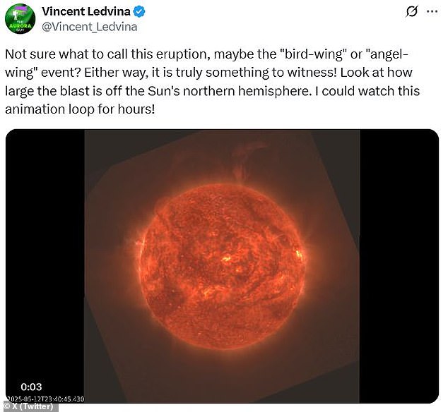 As the filaments peeled away from the sun, they crossed into a sweeping structure resembling a vast pair of bird wings