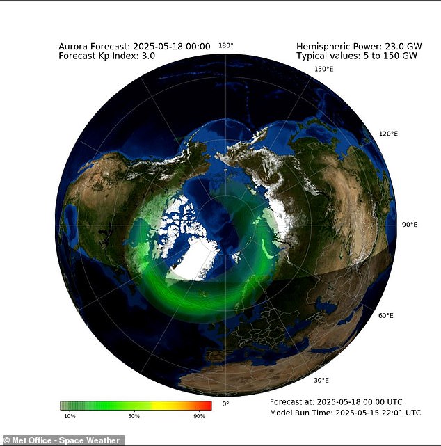 The Met Office predicts that there is a small chance of seeing the Northern Lights over Scotland this evening as the wake of the coronal mass ejection passes