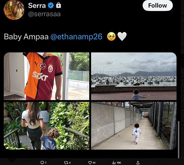 Ampadu's ex-girlfriend Saara Sa posted an image of their child in the Turkish club's kit on X