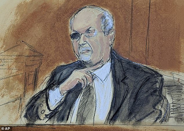 A courtroom sketch of Sir Salman testifying in court in February