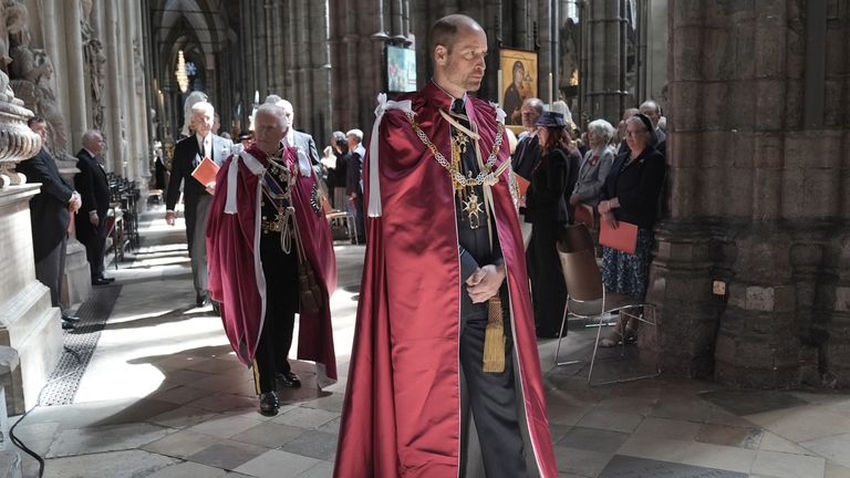 The Prince of Wales and King Charles III at the ceremony at Westminster Abbey. Pic: Stefan Rousseau/PA Wire