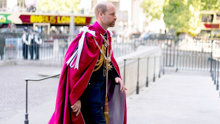The Prince of Wales, Great Master of the Order of the Bath, arrives for the Service for the Oath and Installation of the Great Master and the Knights Grand Cross at Westminster Abbey