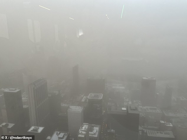 According to the NWS, winds of up to 60 miles per hour were driving the storm bringing visibilities down to near zero