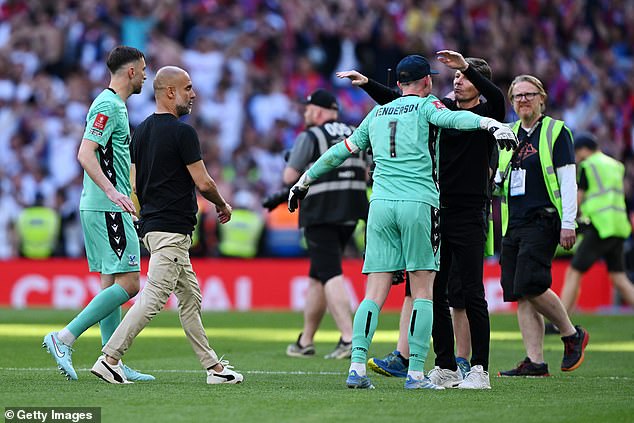 Guardiola approached the winning shot-stopper as he began to celebrate his side's win