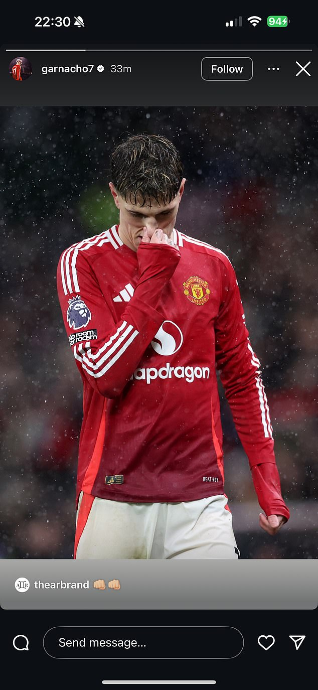 The Argentine forward previously found himself in hot water when he shared a picture of his substitution after Manchester United's Premier League win over Ipswich in February