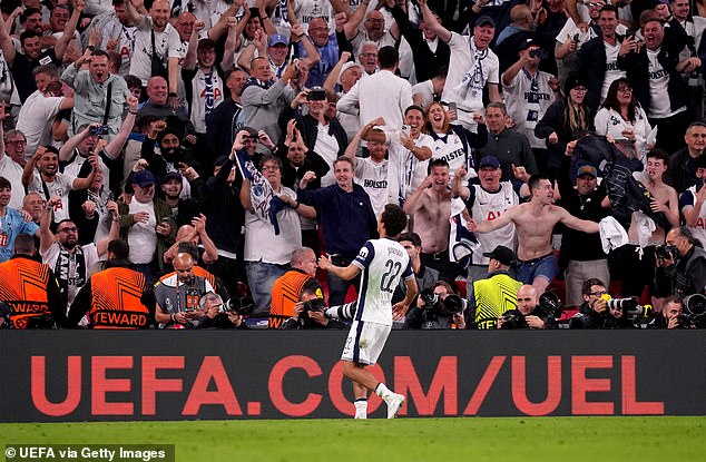 There were jubilant scenes in the Tottenham end at the San Mames Stadium after the game