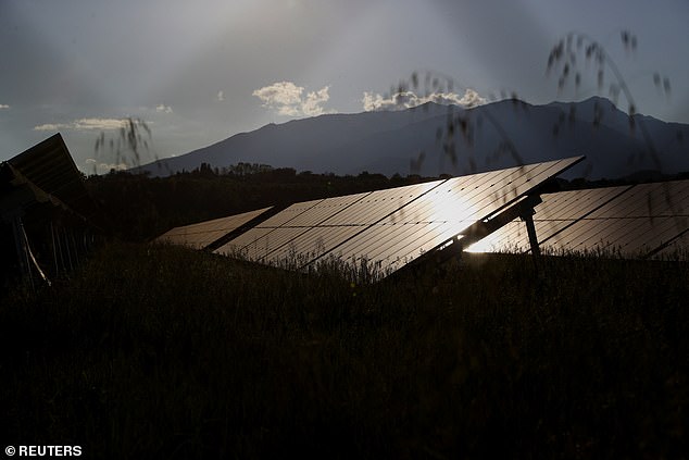 A general view of solar panels on a field, in the aftermath of a power outage, in Barcelona, Spain April 29, 2025