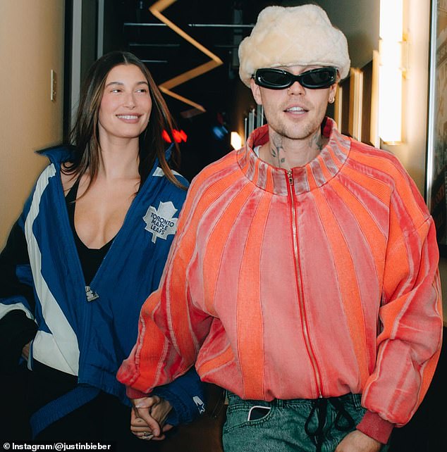 The twosome tied the knot in 2018 and welcomed their first child in August 2024; pictured earlier this month at a Toronto Maple Leafs hockey game