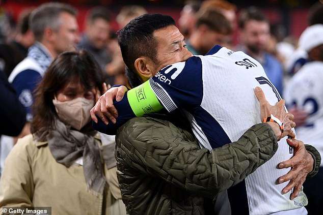 Tottenham captain Son Heung-min was seen in an emotional embrace with his dad Son Woong-jun