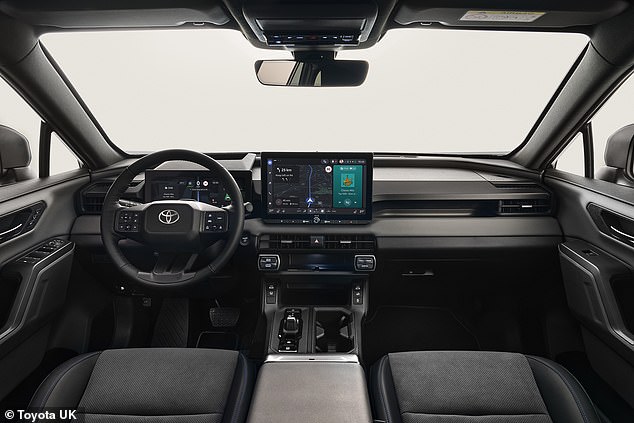 Toyota says the RAV4 cabin has been tuned for European customers with a 12.9-inch central touchscreen, 12.3-inch driver instrument cluster and a head-up display