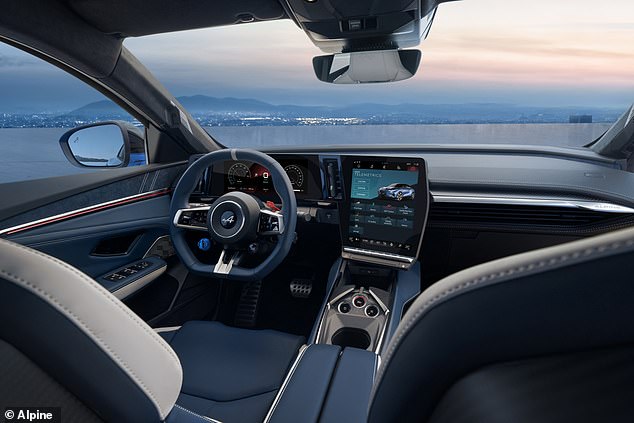 The driver-oriented cockpit has 12.3-inch and 12-inch high-definition screens facing 'to immerse customers in the Alpine universe'